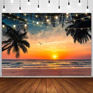 Sensfun Sea Beach Sunset Backdrop Hawaii Tropical Palm Trees Luau Party Photography Background Summer Seaside Vacation Wedding Birthday Baby Shower Party Decorations Banner Photo Booth Props 10x7ft