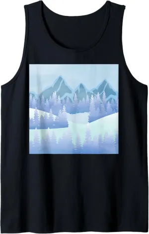 Serene Winter Landscape Illustration With Snowy Mountains Tank Top