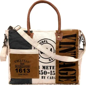 Shy Shy Bags SEL de MER Upcycled Large Upcycled Canvas Crossbody Bag & Cowhide Tote Bag, Upcycled Canvas & Cowhide Leather Handbag Bag for Women