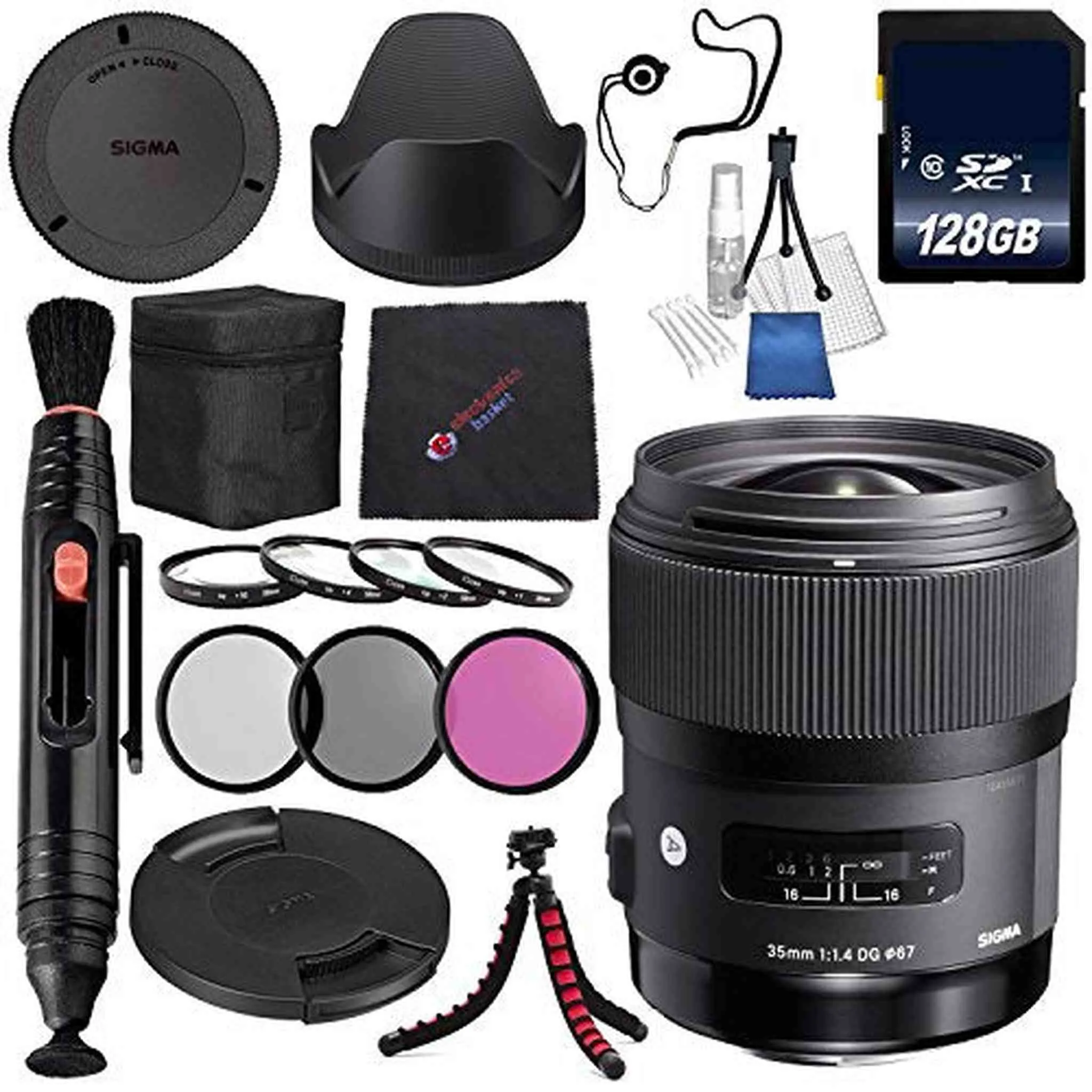 Sigma 35mm f/1.4 DG HSM Art Lens for Canon DSLR Cameras #340101   67mm 3 Piece Filter Kit   128GB SDXC Memory Card   Lens Pen Cleaner Bundle