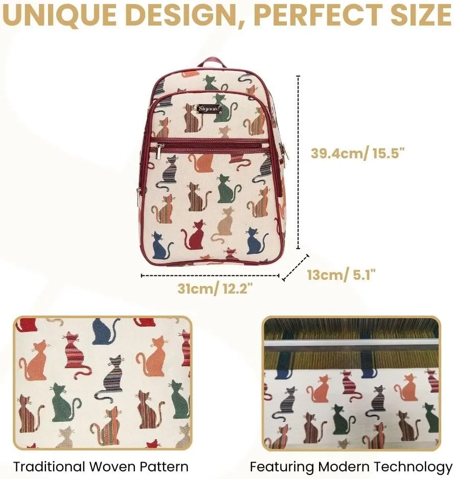 Signare Tapestry Backpack for Women Computer Rucksack Knapsack bookbags for women In Cheeky Cat Design (BKPK-CHEKY)