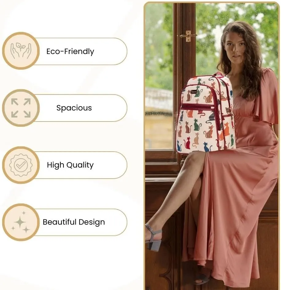 Signare Tapestry Backpack for Women Computer Rucksack Knapsack bookbags for women In Cheeky Cat Design (BKPK-CHEKY)