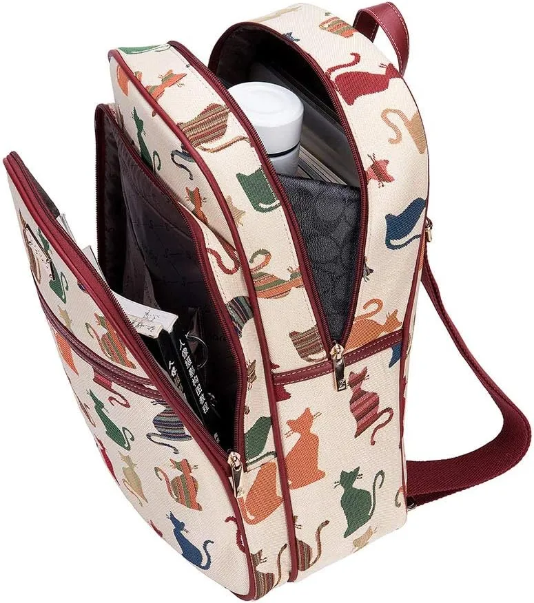 Signare Tapestry Backpack for Women Computer Rucksack Knapsack bookbags for women In Cheeky Cat Design (BKPK-CHEKY)