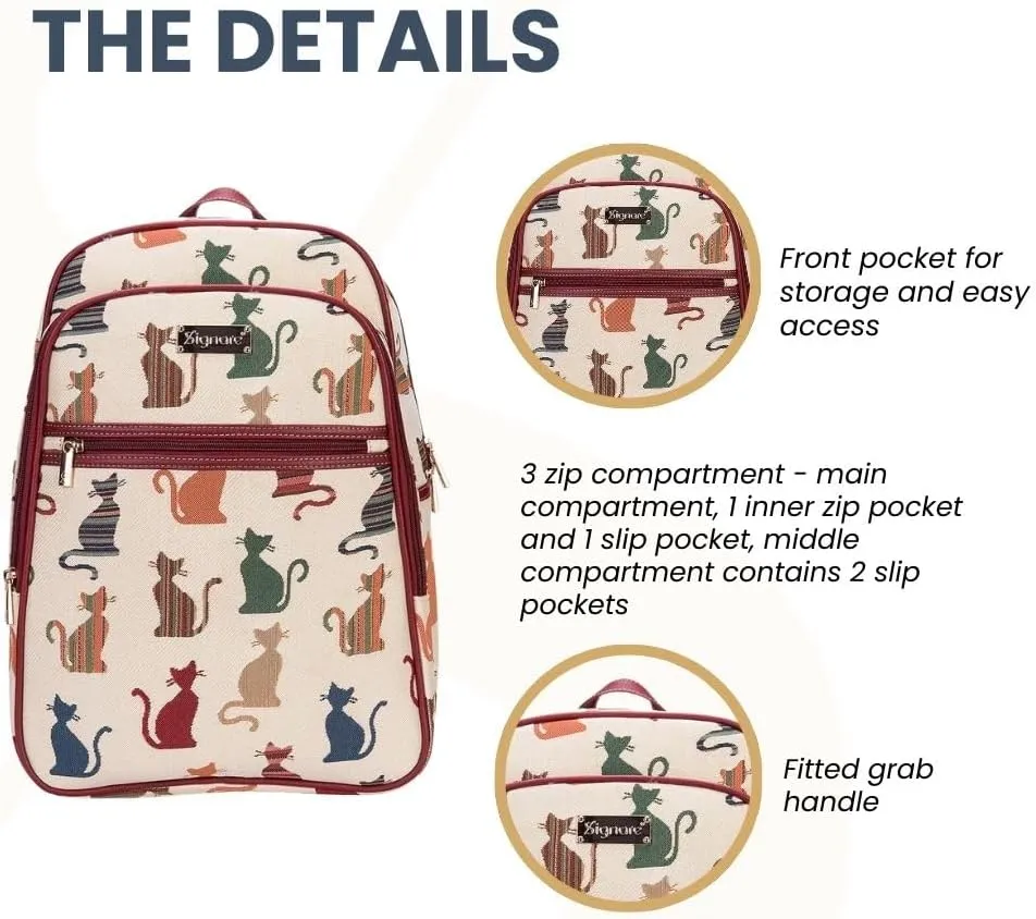 Signare Tapestry Backpack for Women Computer Rucksack Knapsack bookbags for women In Cheeky Cat Design (BKPK-CHEKY)