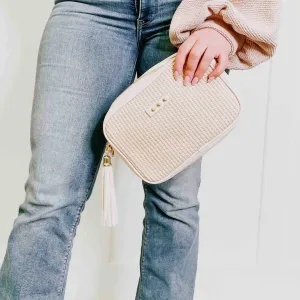 Silvia Straw Camera Bag In Cream