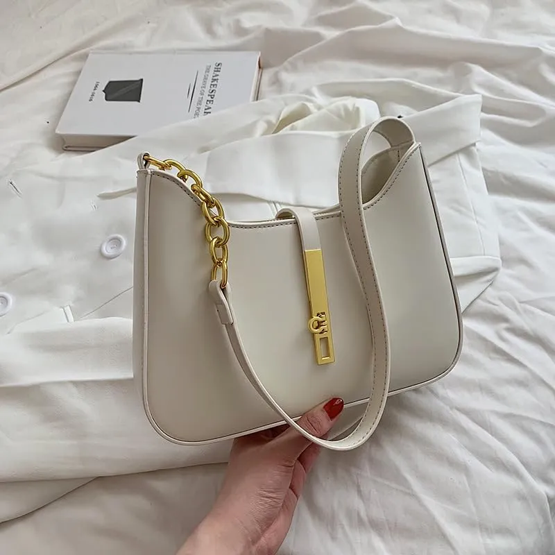 Simple and high-end metal buckle single shoulder underarm crossbody bag for women