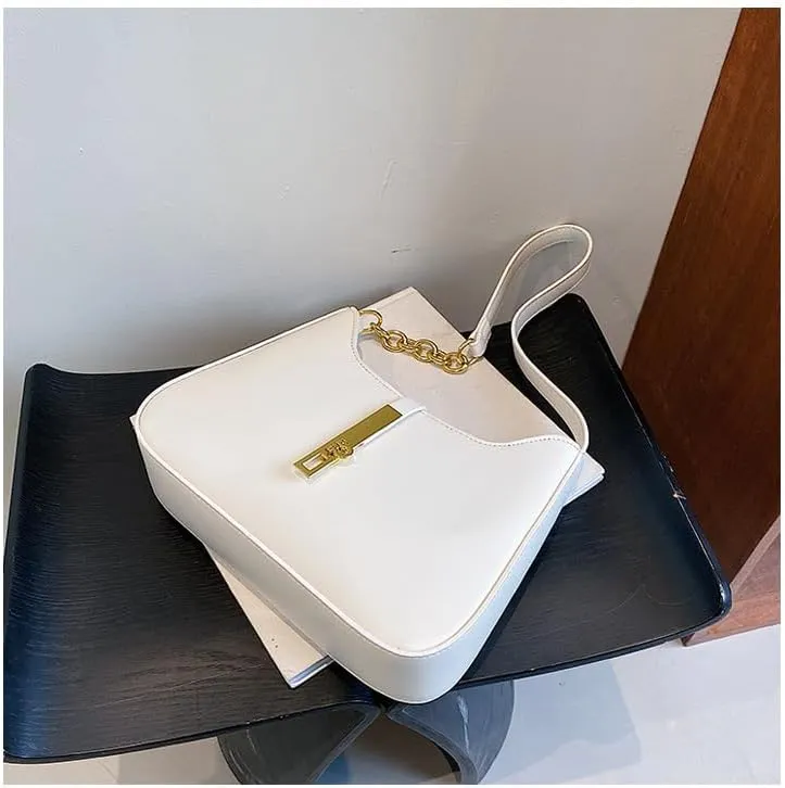 Simple and high-end metal buckle single shoulder underarm crossbody bag for women