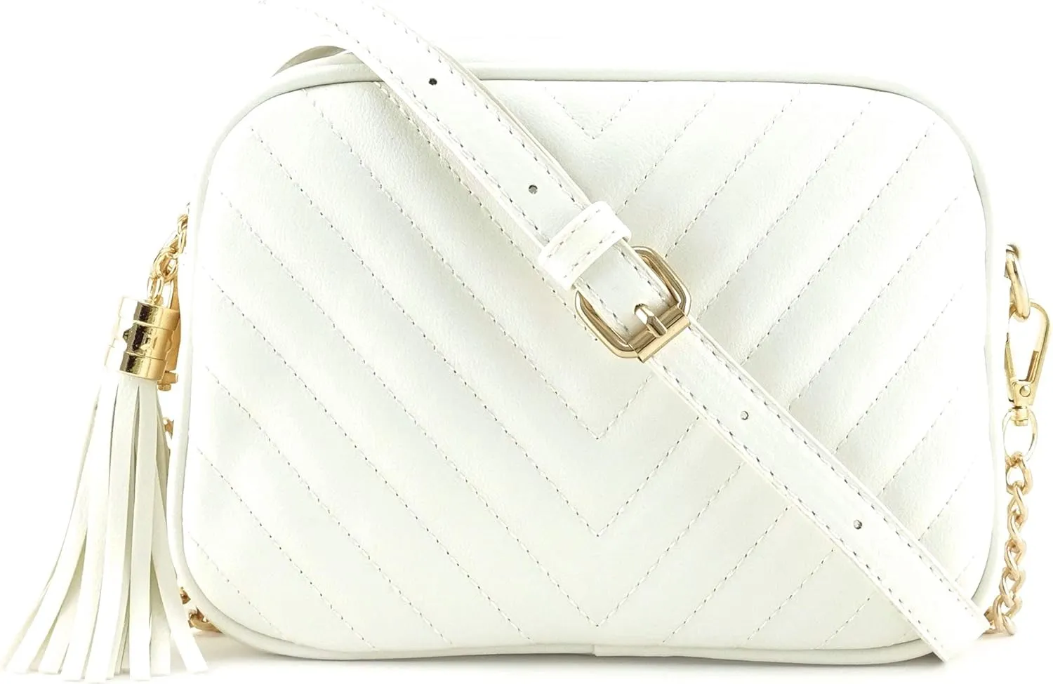 Simple Shoulder Crossbody Bag With Metal Chain Strap And Tassel Top Zipper