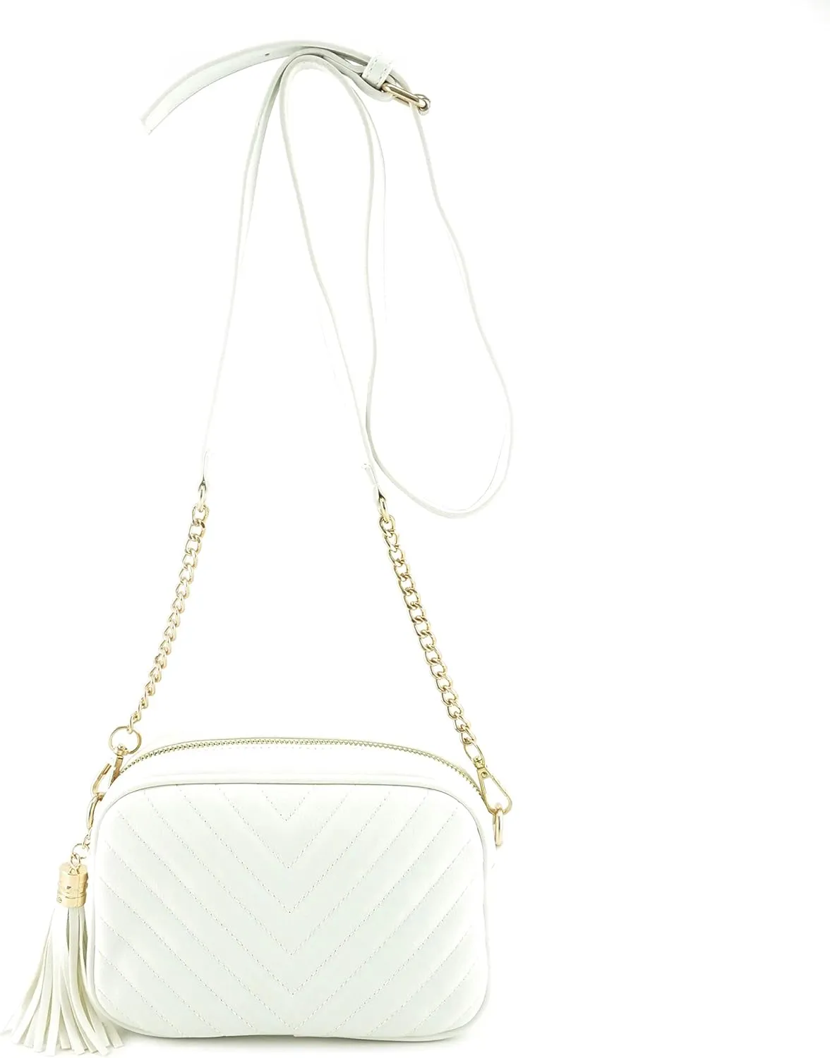 Simple Shoulder Crossbody Bag With Metal Chain Strap And Tassel Top Zipper