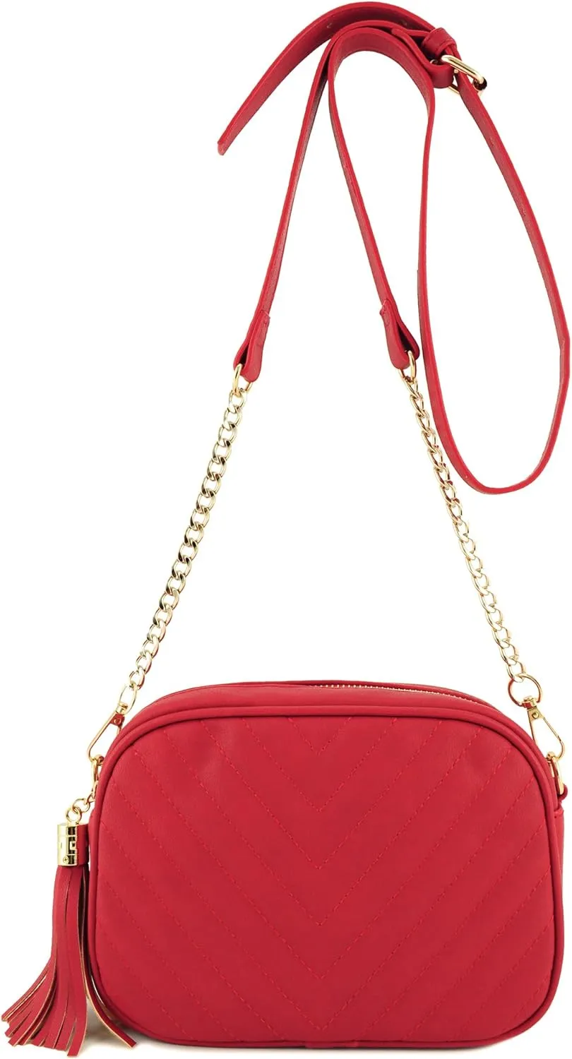Simple Shoulder Crossbody Bag With Metal Chain Strap And Tassel Top Zipper