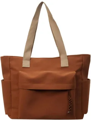 Simple Solid Color Shoulder Bag with Multiple Pockets Casual Large Capacity Womens Fashion Zippered Handbag School Bag