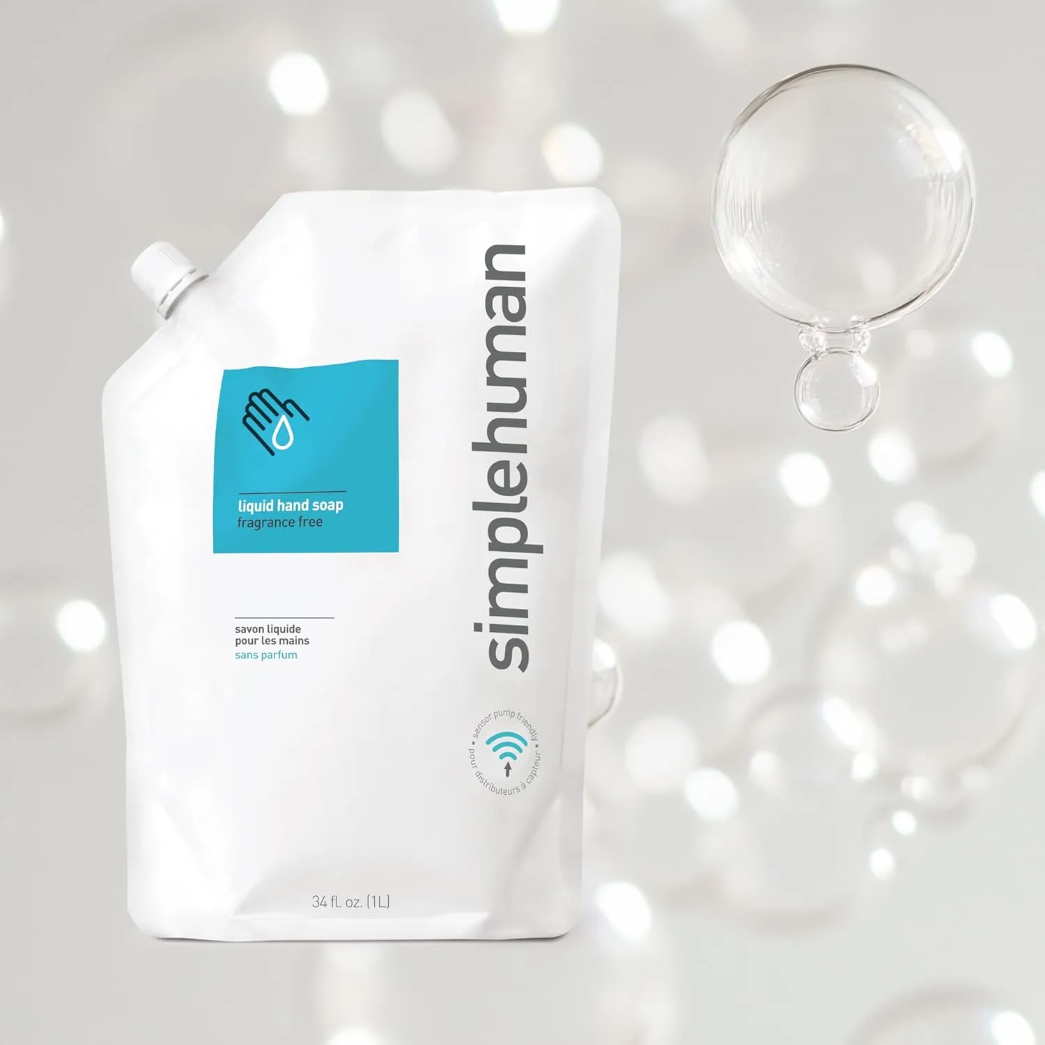 simplehuman Fragrance Free Moisturizing Liquid Hand Soap Refill Pouch, 34 Fl. Oz, Pack of 6