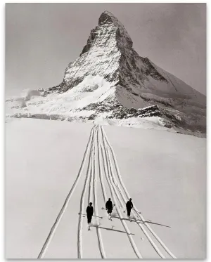 Skiing Matterhorn - 18x24 Unframed Art Print Poster - Great Vintage Black and White Photo Gift and Decor for Ski Lodge and Mountain Cabin