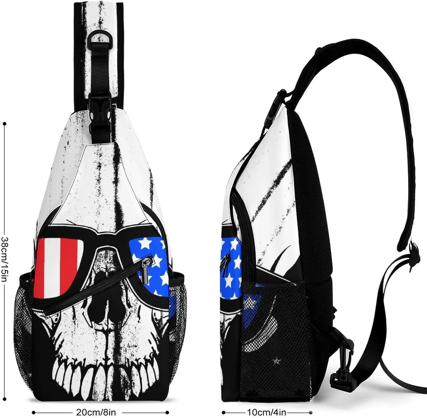 Skull Glasses American Flag Sling Bag for Women Men Crossbody Shoulder Bag with Anti Theft,Multipurpose Chest Bag for Travel,Hiking,Cycling,Camping