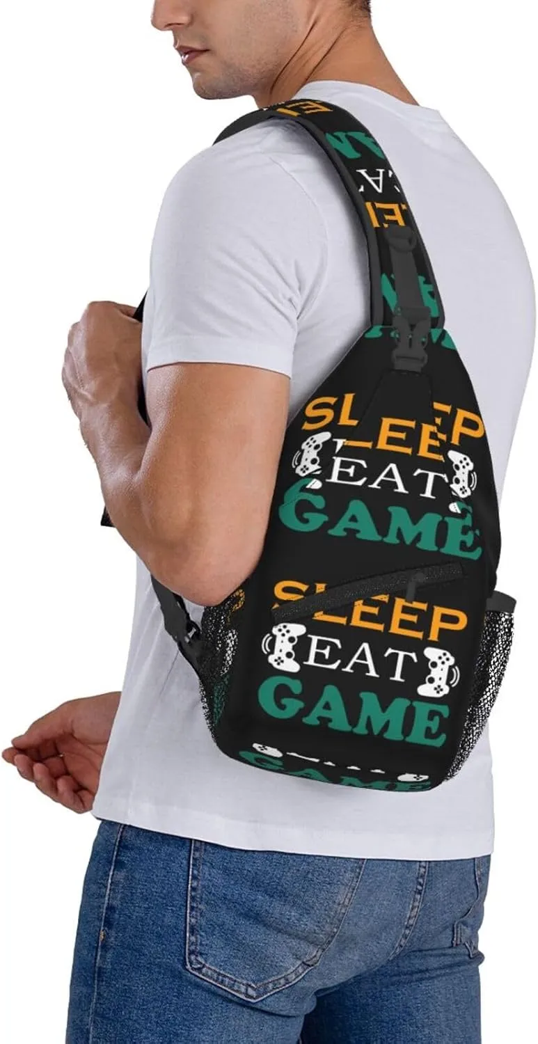 Sleep Eat And Game Outdoor Crossbody Shoulder Bag For Unisex Young Adult Hiking Bicycling