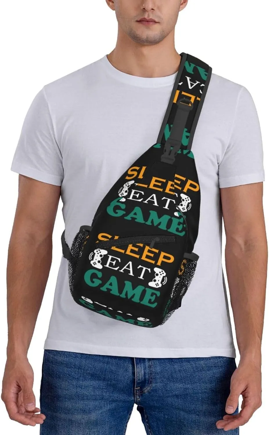 Sleep Eat And Game Outdoor Crossbody Shoulder Bag For Unisex Young Adult Hiking Bicycling