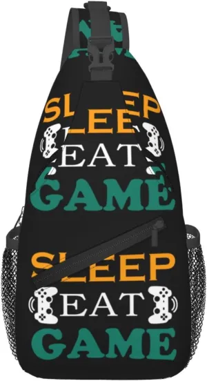 Sleep Eat And Game Outdoor Crossbody Shoulder Bag For Unisex Young Adult Hiking Bicycling