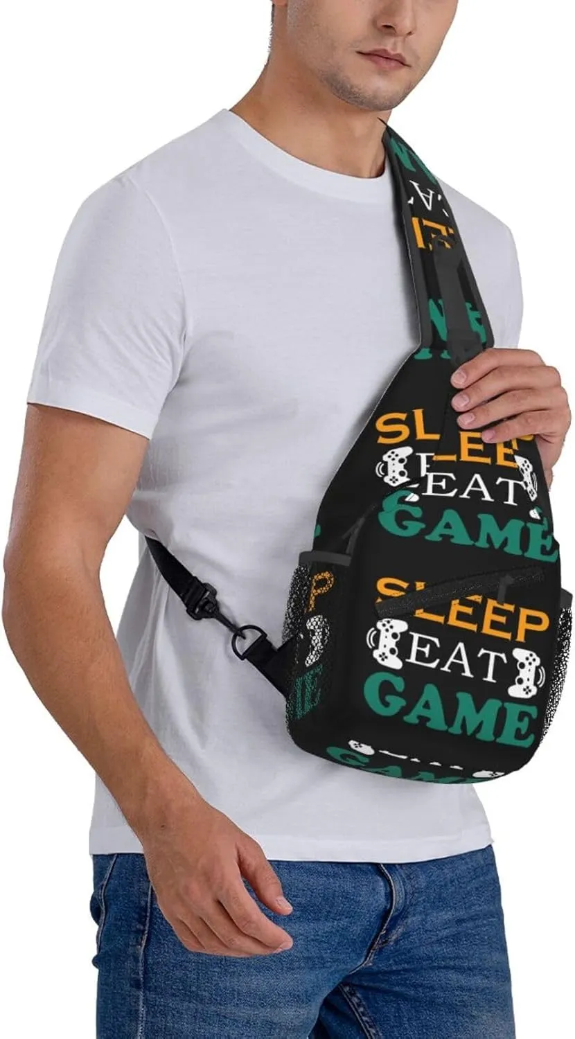 Sleep Eat And Game Outdoor Crossbody Shoulder Bag For Unisex Young Adult Hiking Bicycling