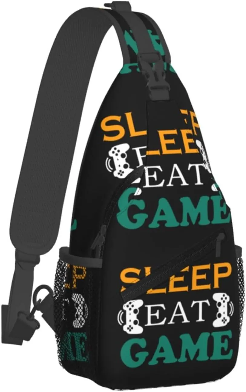 Sleep Eat And Game Outdoor Crossbody Shoulder Bag For Unisex Young Adult Hiking Bicycling
