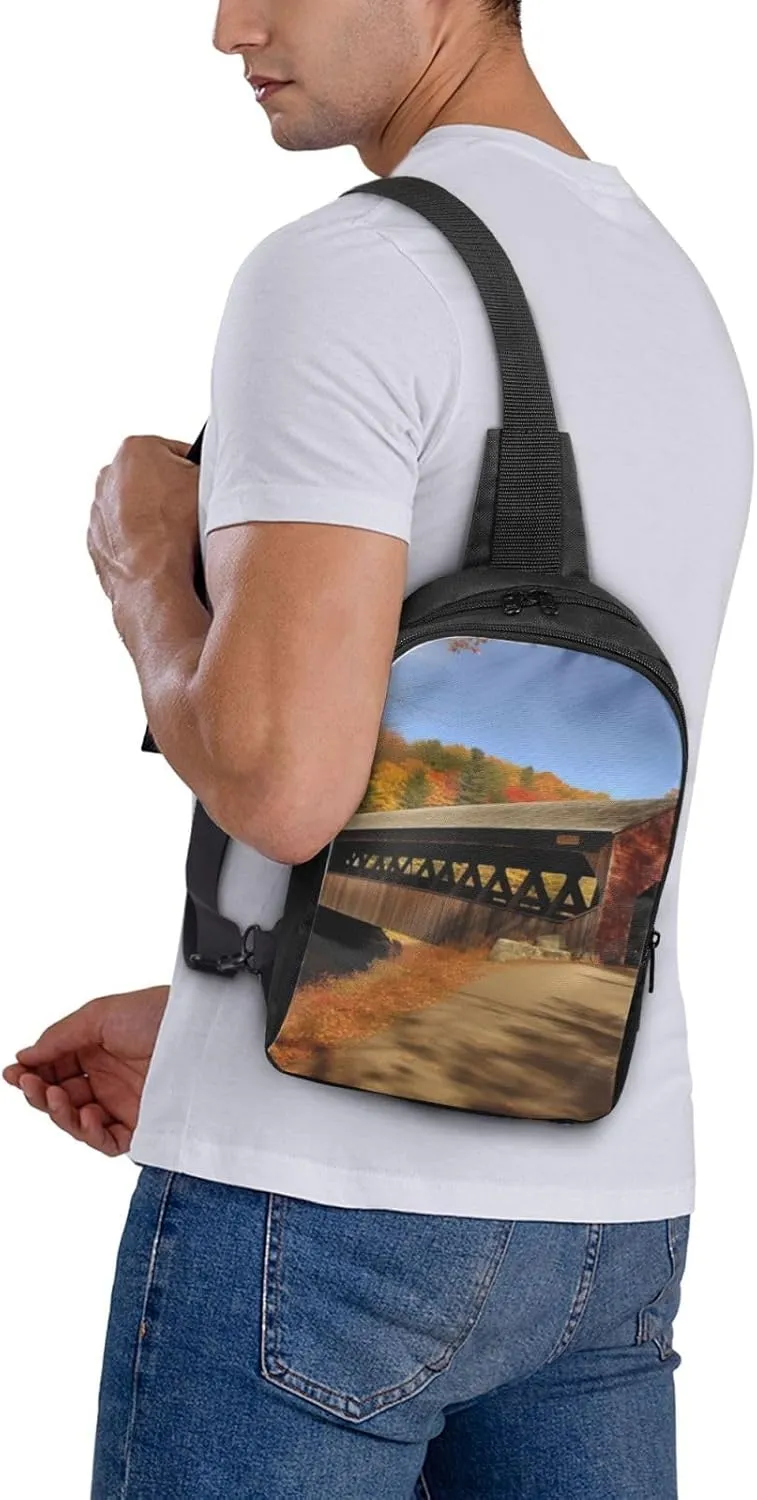 Sling Backpack Crossbody Sling Bag for Men Women Cross Chest Bag Albany Covered Bridge Shoulder Bag Travel Hiking Daypack
