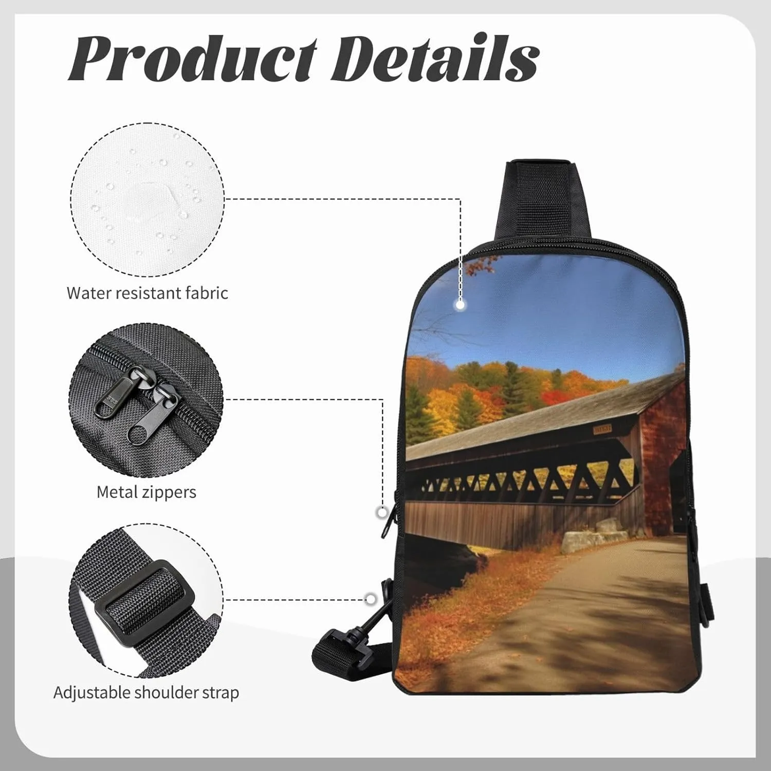 Sling Backpack Crossbody Sling Bag for Men Women Cross Chest Bag Albany Covered Bridge Shoulder Bag Travel Hiking Daypack