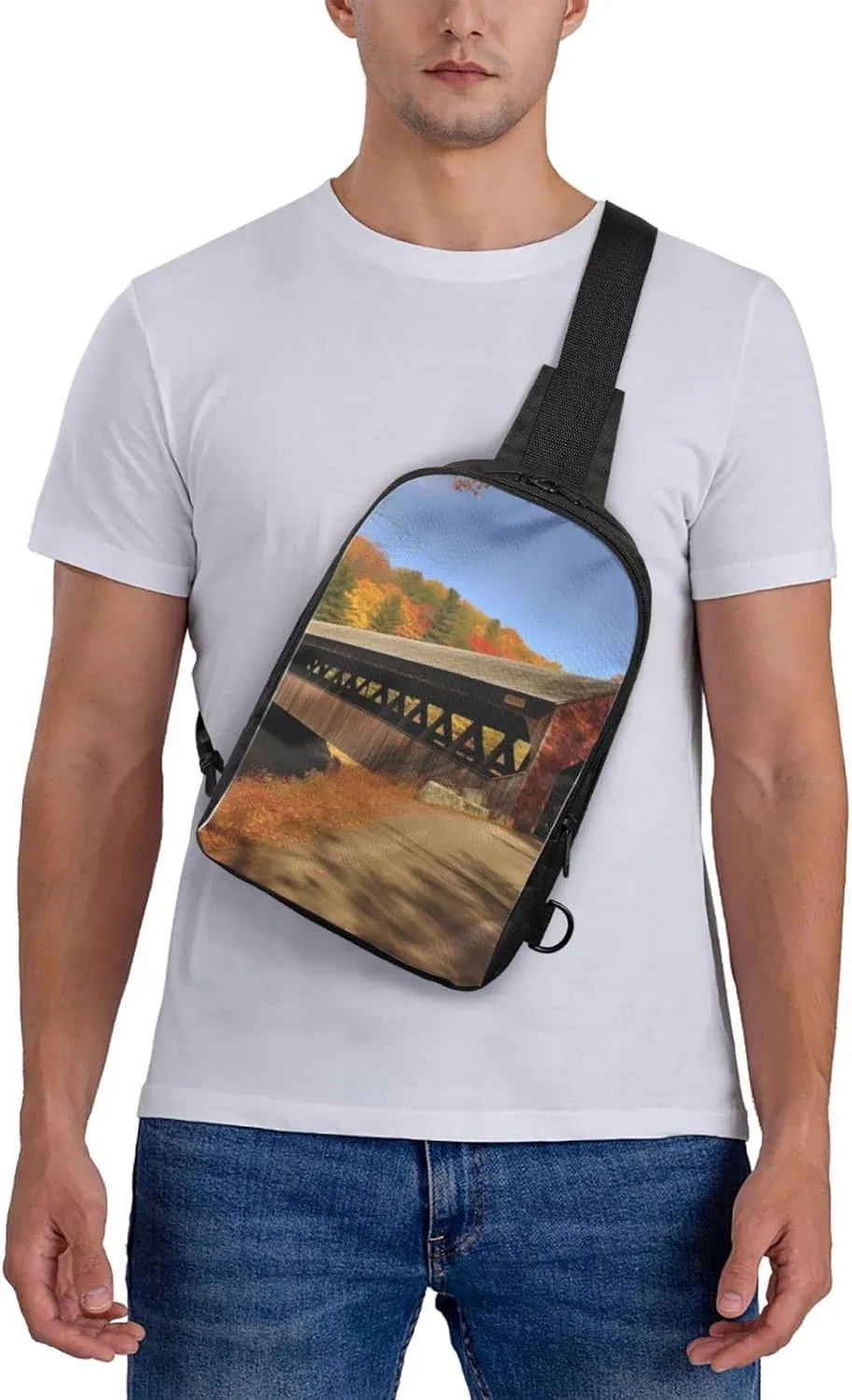 Sling Backpack Crossbody Sling Bag for Men Women Cross Chest Bag Albany Covered Bridge Shoulder Bag Travel Hiking Daypack
