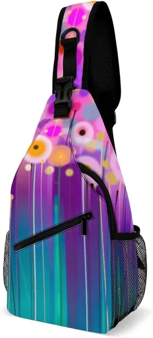 Sling Bag Abstract Floral Oil Color Painting Crossbody Backpack with Anti Theft Adjustable Shoulder Bag for Travel,Hiking,Cycling,Camping