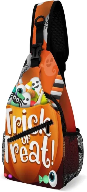 Sling Bag Anti Theft Trick Or Treat Crossbody Shoulder Backpack Halloween Skull Candy Adjustable Lightweight Travel Hiking Chest Bag for Men Women