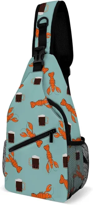 Sling Bag Beer Shellfish Snacks Crossbody Backpack with Anti Theft Adjustable Shoulder Bag for Travel,Hiking,Cycling,Camping