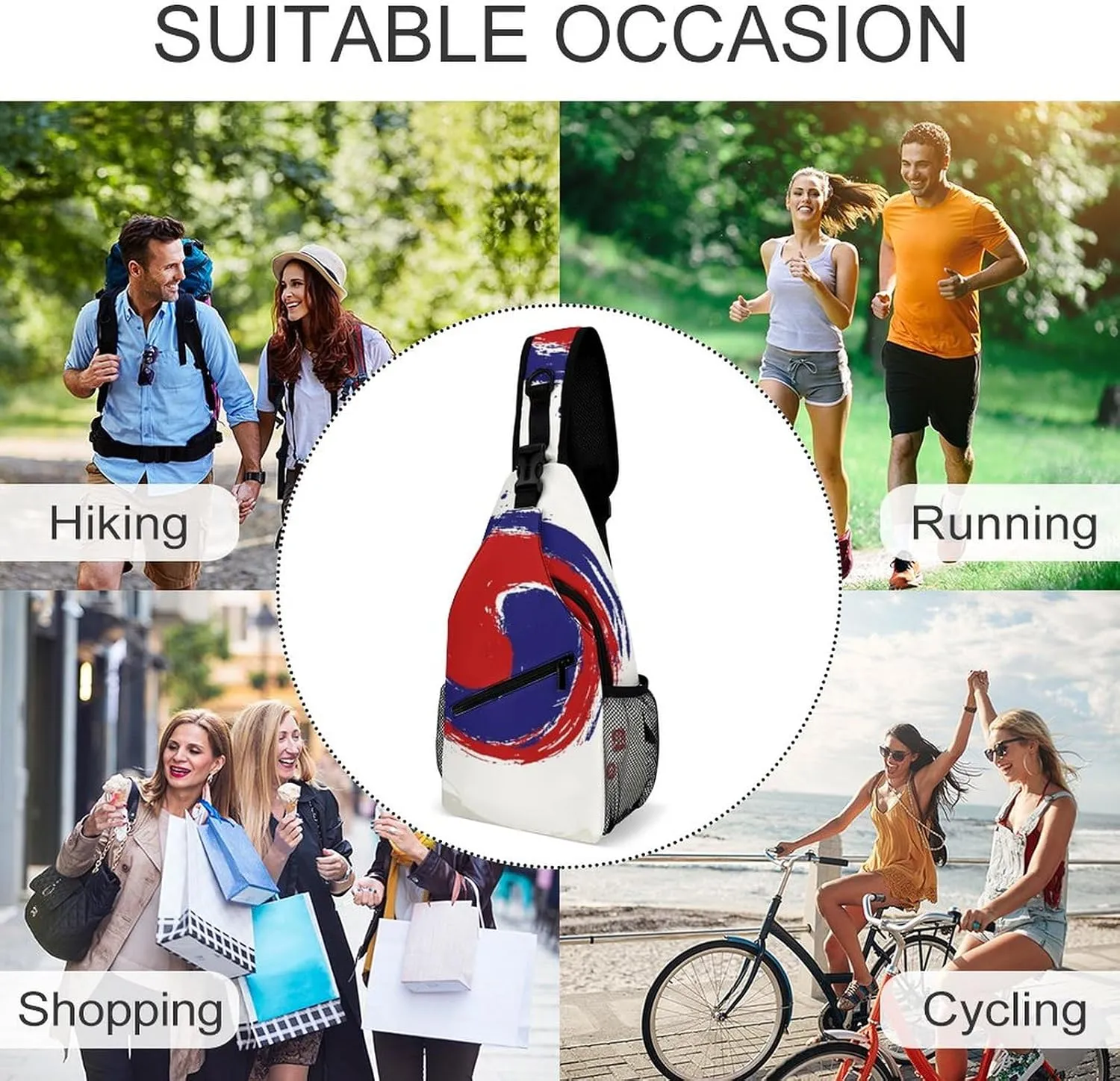 Sling Bag Chest Crossbody Backpack Asian Yin-yang Travel Hiking Daypack for Women Men with Strap Purse Lightweight Chest Bags
