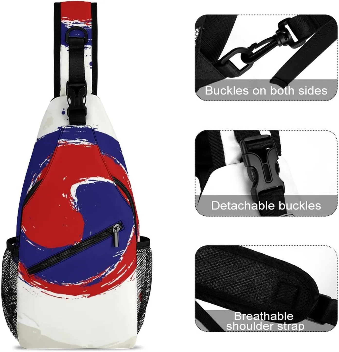 Sling Bag Chest Crossbody Backpack Asian Yin-yang Travel Hiking Daypack for Women Men with Strap Purse Lightweight Chest Bags