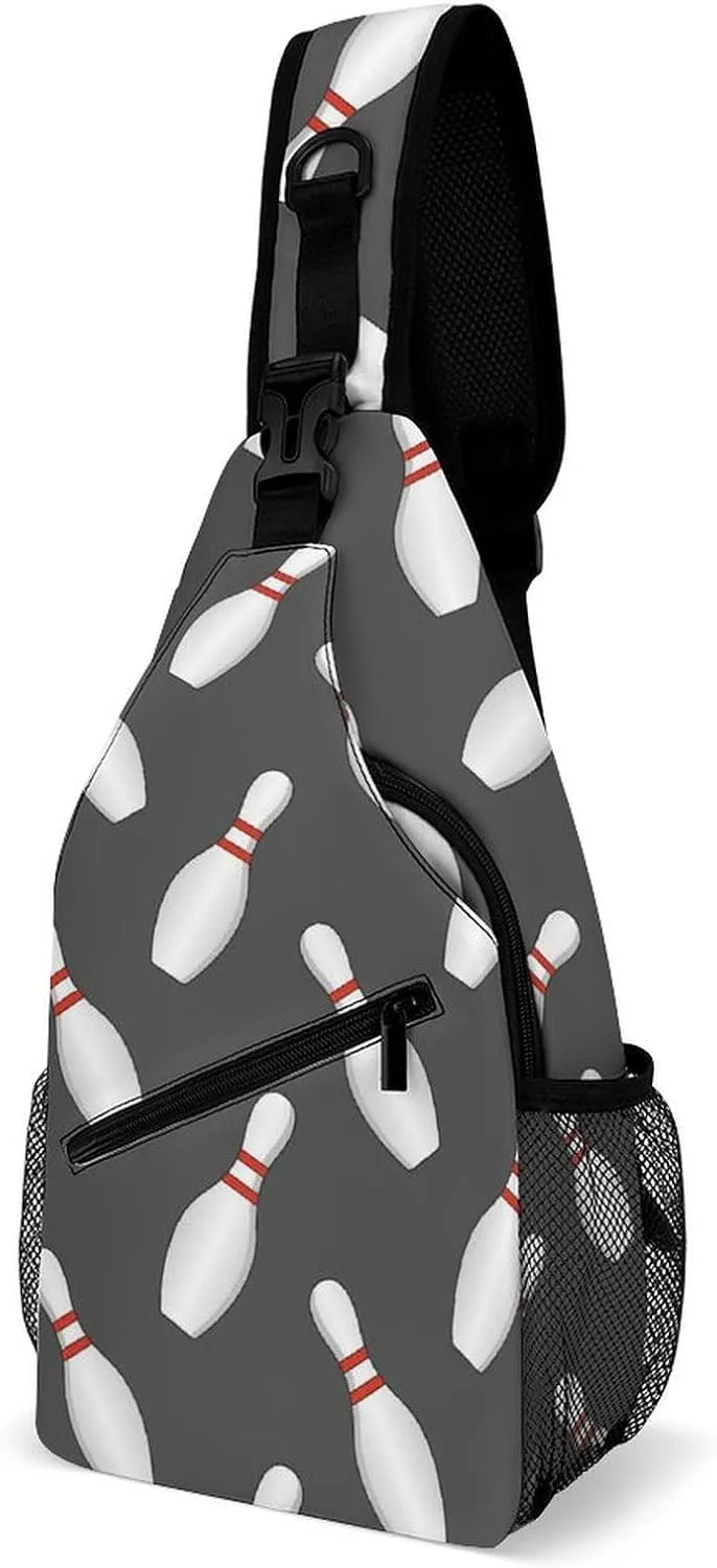 Sling Bag Chest Crossbody Backpack Bowling Pins And Bowls. Travel Hiking Daypack for Women Men with Strap Purse Lightweight Chest Bags