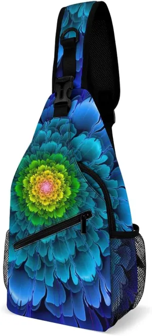 Sling Bag Chest Crossbody Backpack Fractal Flowers Fantasy Travel Hiking Daypack for Women Men with Strap Purse Lightweight Chest Bags