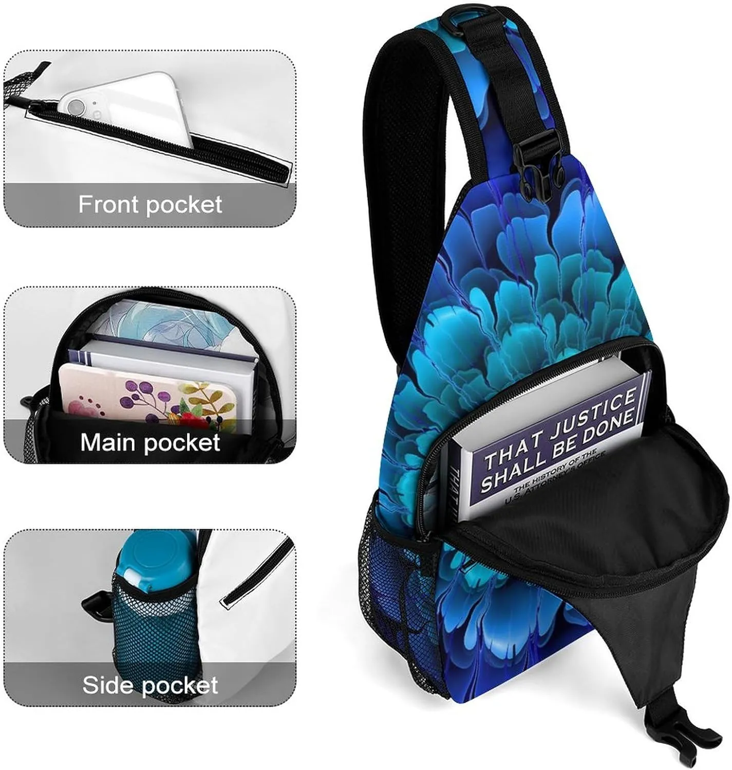 Sling Bag Chest Crossbody Backpack Fractal Flowers Fantasy Travel Hiking Daypack for Women Men with Strap Purse Lightweight Chest Bags