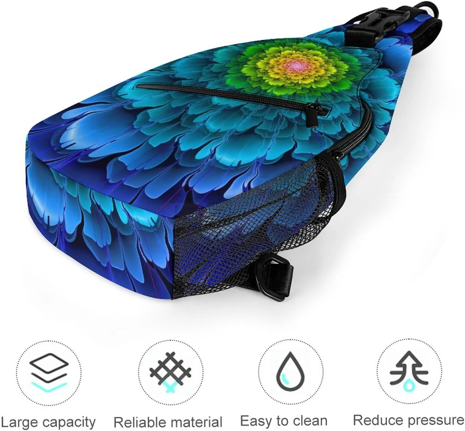 Sling Bag Chest Crossbody Backpack Fractal Flowers Fantasy Travel Hiking Daypack for Women Men with Strap Purse Lightweight Chest Bags