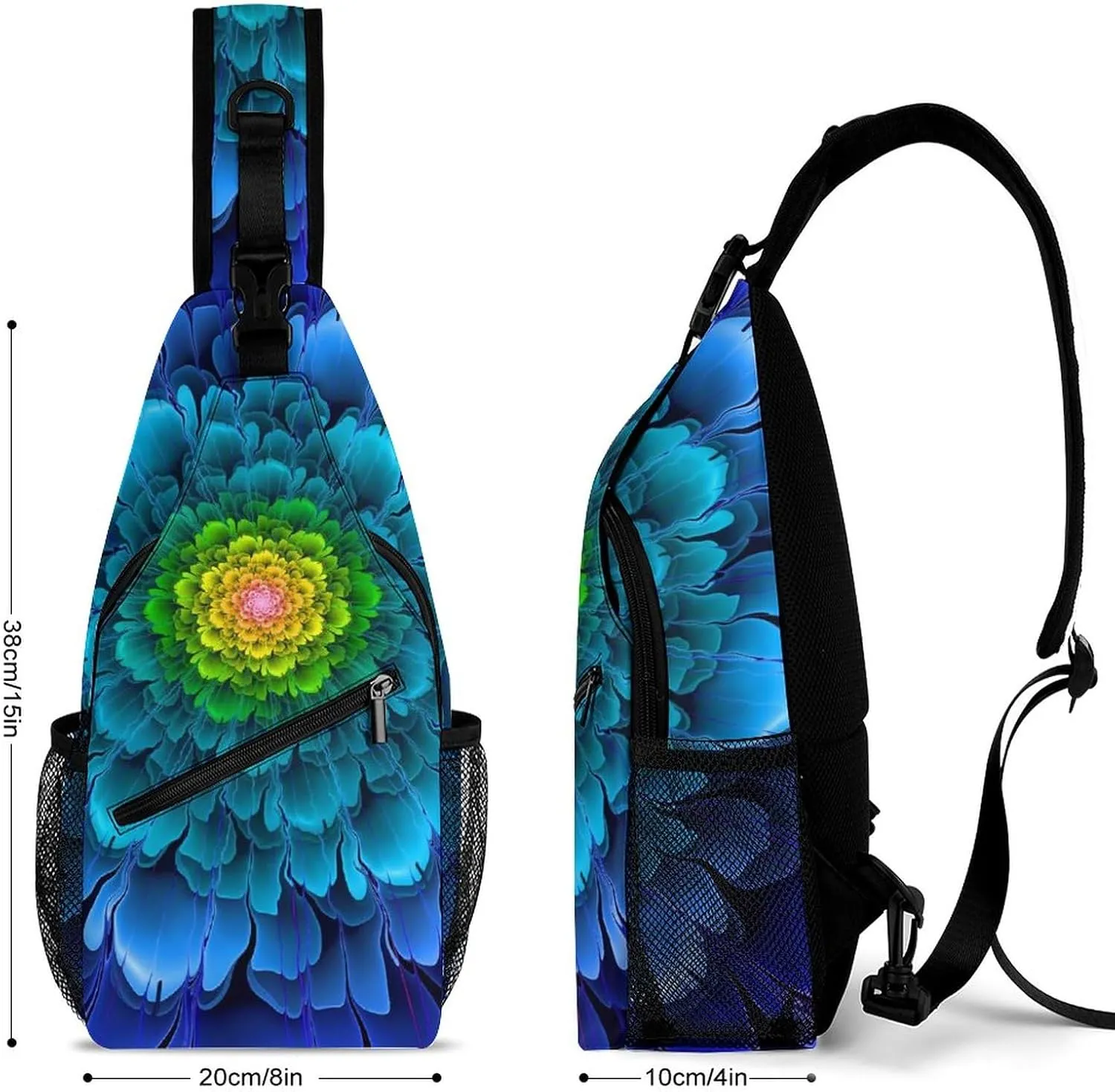 Sling Bag Chest Crossbody Backpack Fractal Flowers Fantasy Travel Hiking Daypack for Women Men with Strap Purse Lightweight Chest Bags