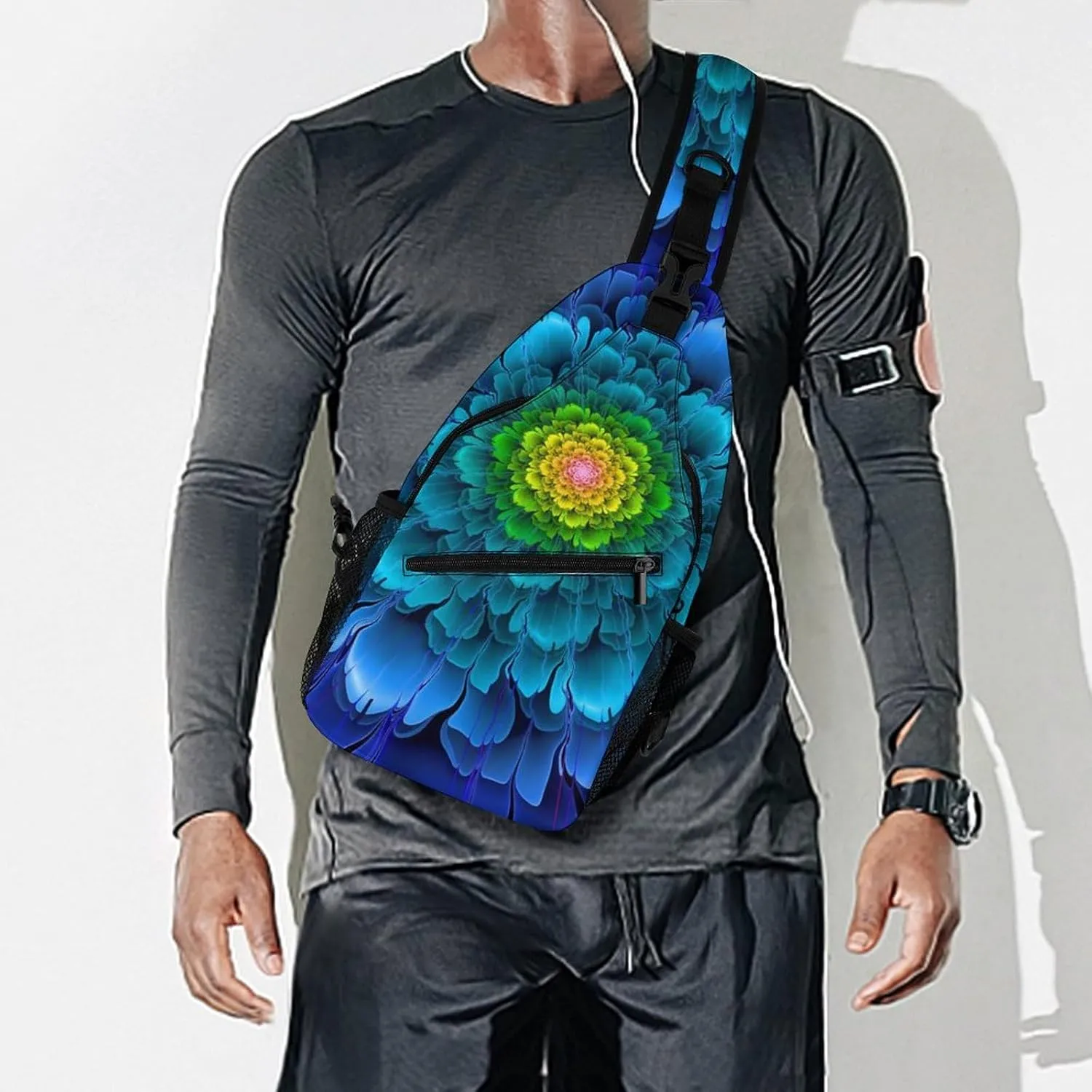 Sling Bag Chest Crossbody Backpack Fractal Flowers Fantasy Travel Hiking Daypack for Women Men with Strap Purse Lightweight Chest Bags