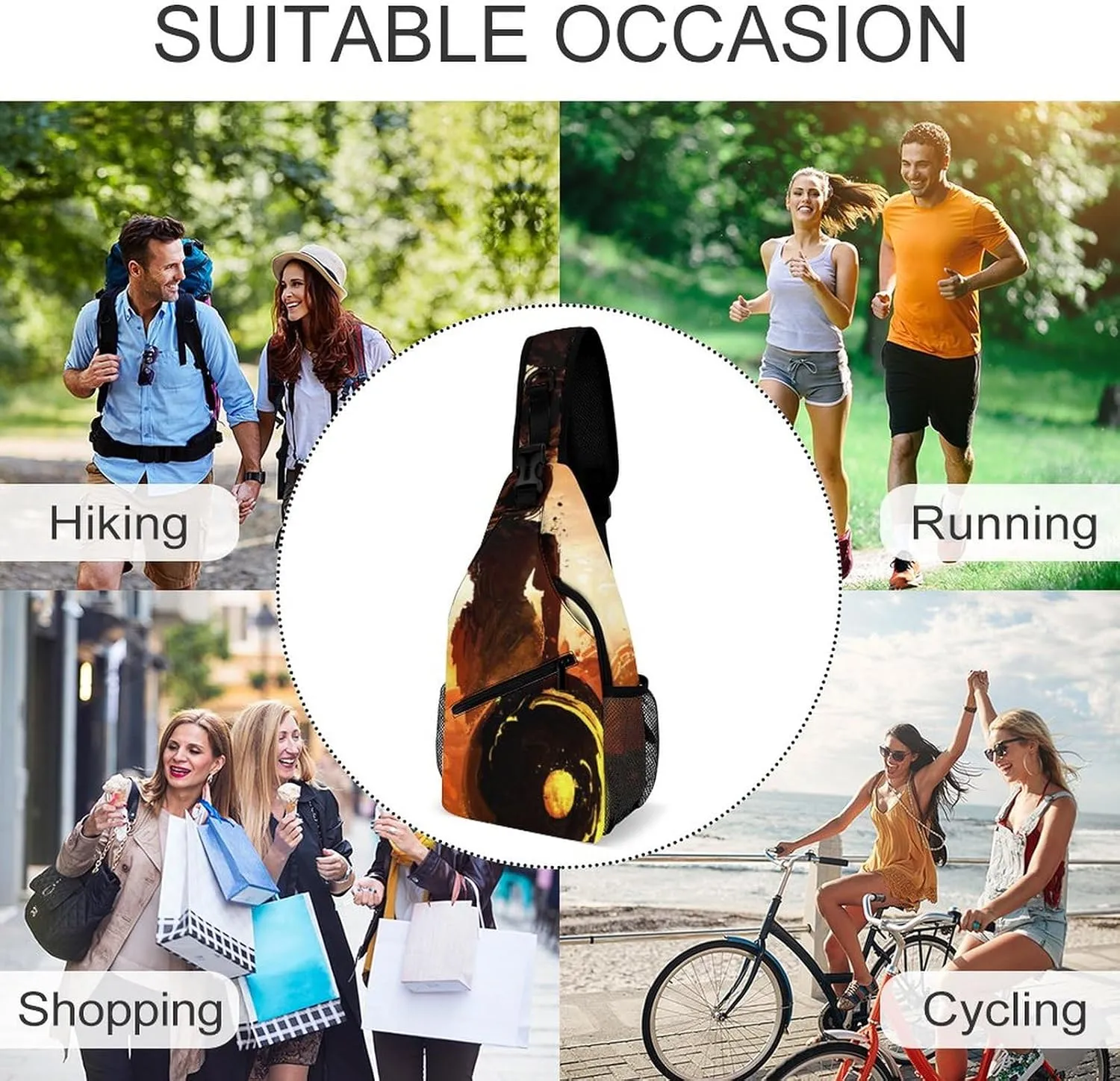 Sling Bag Chest Crossbody Backpack Japanese Knight Shield Travel Hiking Daypack for Women Men with Strap Purse Lightweight Chest Bags