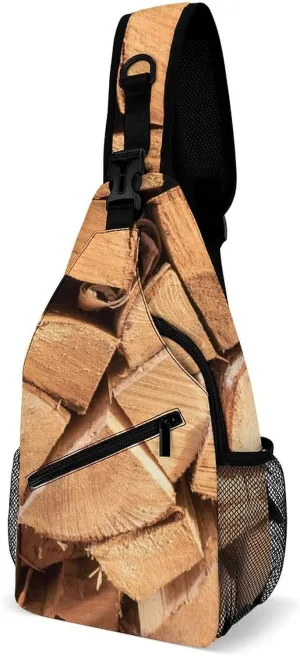 Sling Bag Chest Crossbody Backpack Log Spruce Trunks Pile Travel Hiking Daypack for Women Men with Strap Purse Lightweight Chest Bags
