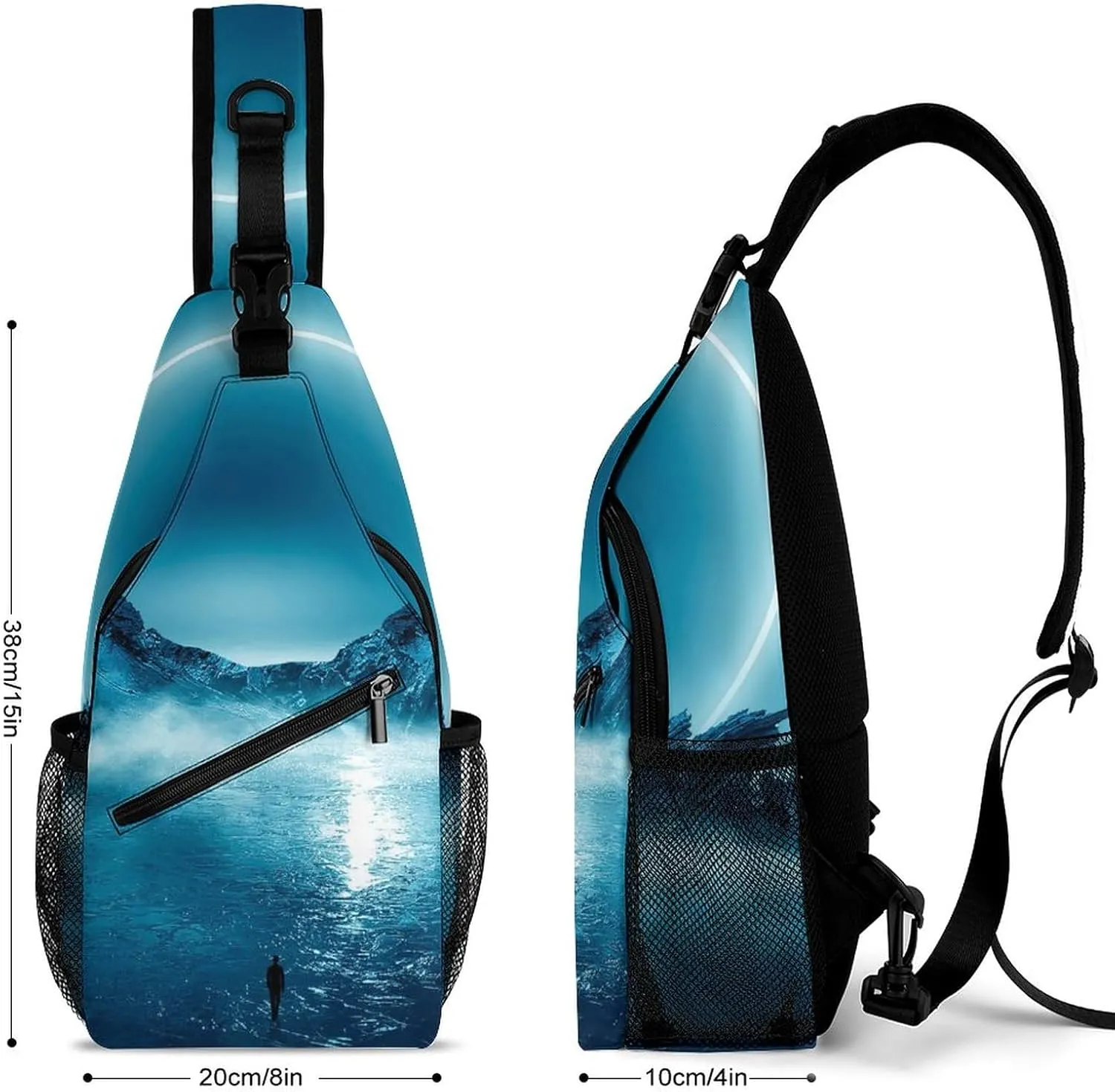 Sling Bag Chest Crossbody Backpack Modern Futuristic Neon Travel Hiking Daypack for Women Men with Strap Purse Lightweight Chest Bags