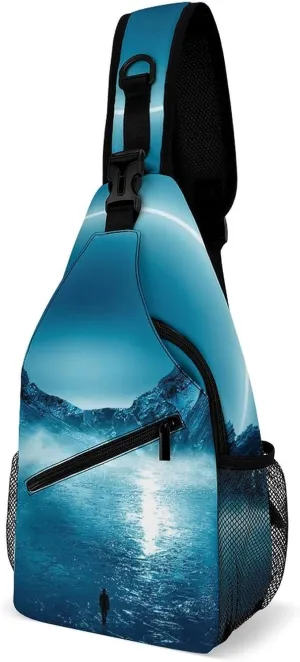 Sling Bag Chest Crossbody Backpack Modern Futuristic Neon Travel Hiking Daypack for Women Men with Strap Purse Lightweight Chest Bags