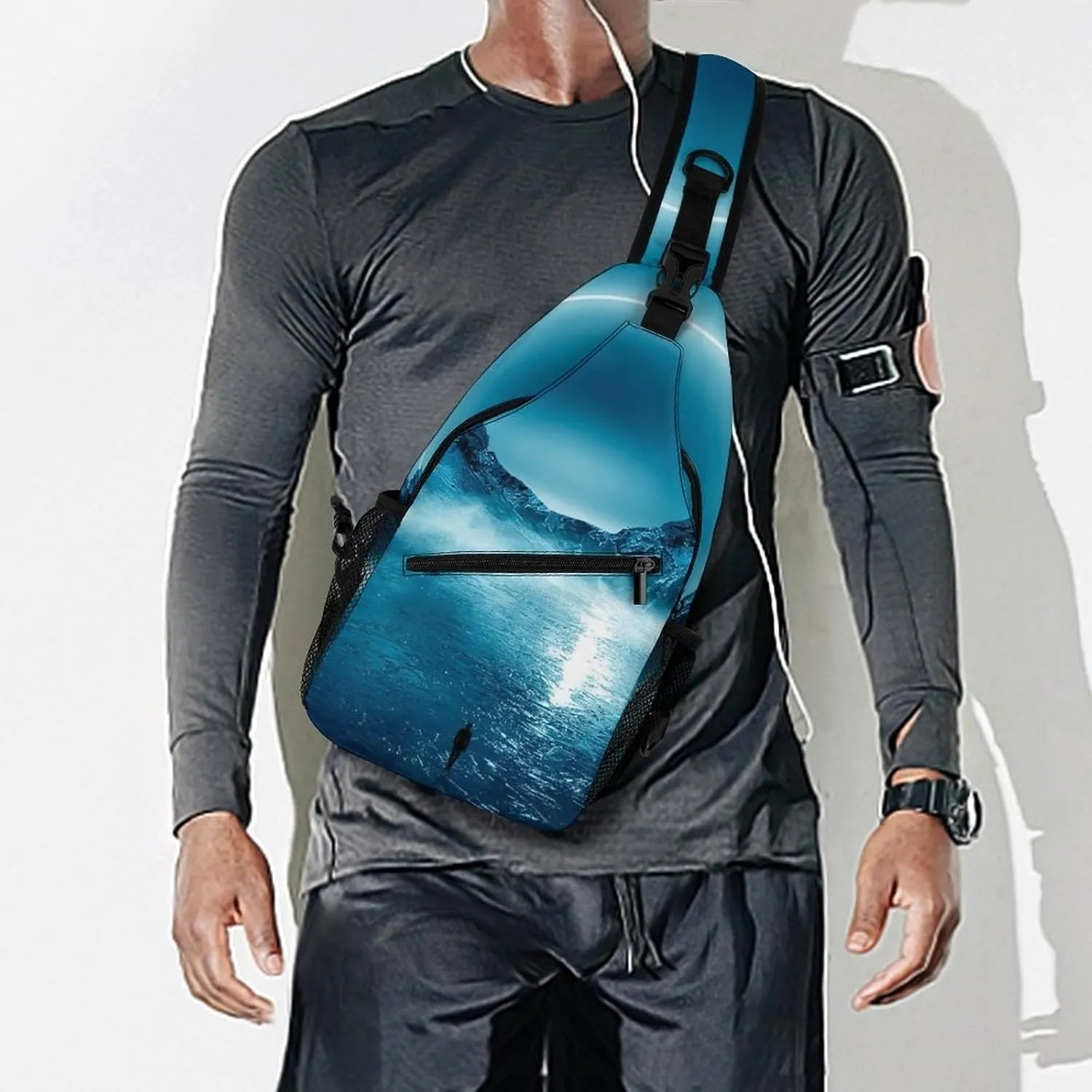 Sling Bag Chest Crossbody Backpack Modern Futuristic Neon Travel Hiking Daypack for Women Men with Strap Purse Lightweight Chest Bags