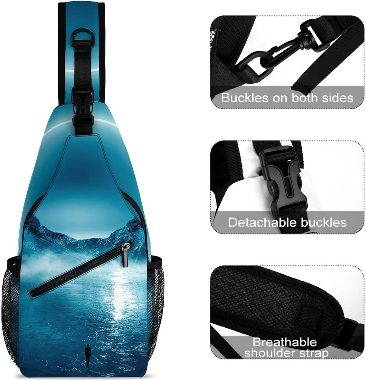 Sling Bag Chest Crossbody Backpack Modern Futuristic Neon Travel Hiking Daypack for Women Men with Strap Purse Lightweight Chest Bags