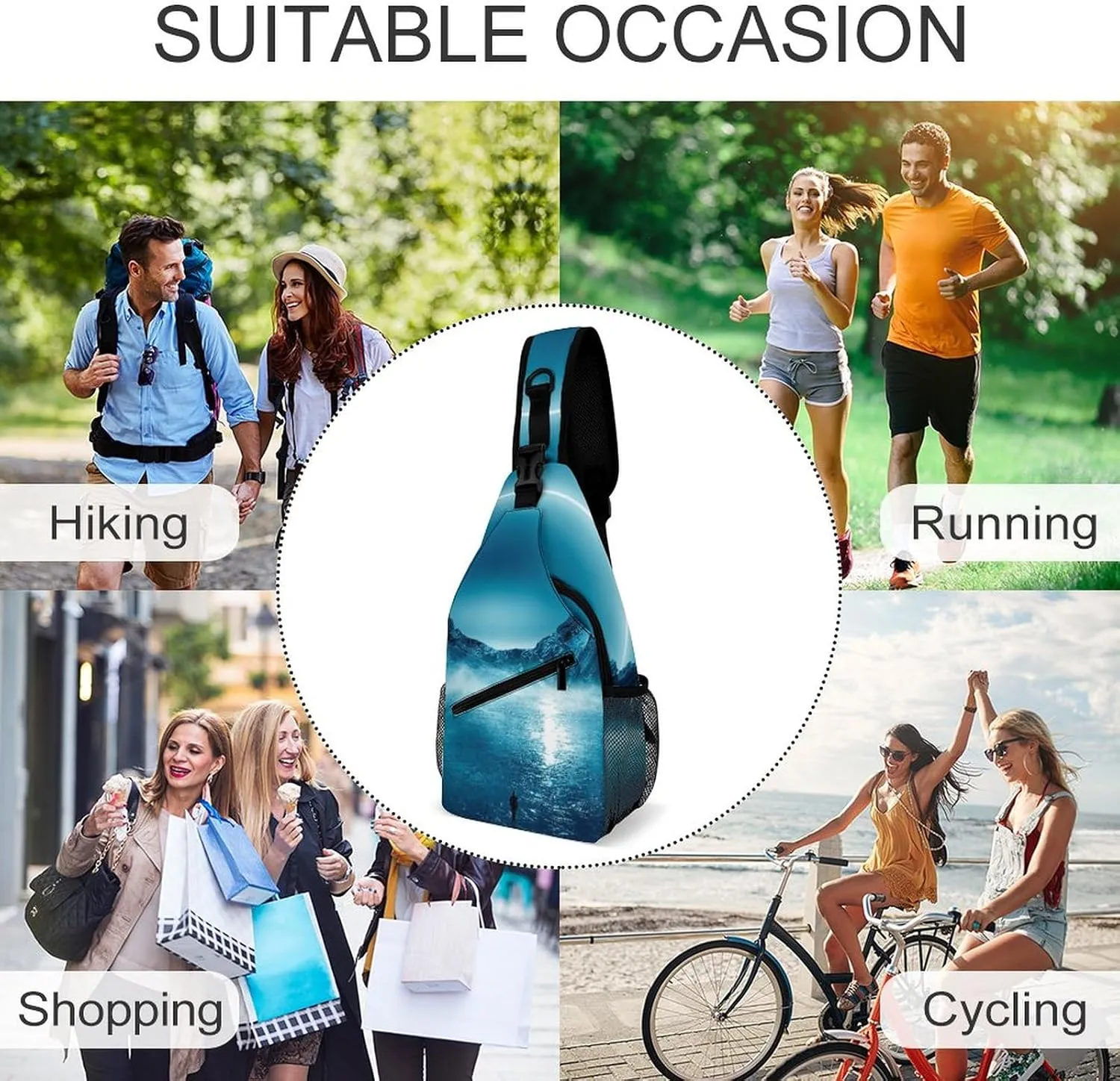 Sling Bag Chest Crossbody Backpack Modern Futuristic Neon Travel Hiking Daypack for Women Men with Strap Purse Lightweight Chest Bags