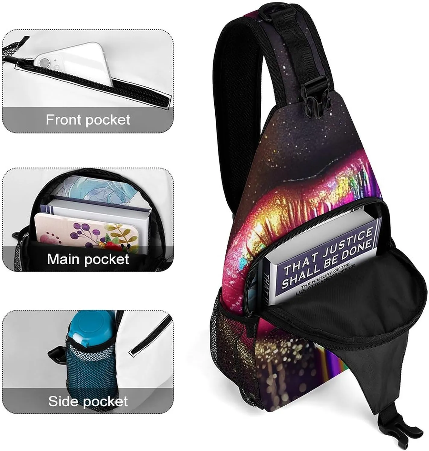 Sling Bag Chest Crossbody Backpack Sexy Juicy Lips Travel Hiking Daypack for Women Men with Strap Purse Lightweight Chest Bags