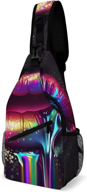 Sling Bag Chest Crossbody Backpack Sexy Juicy Lips Travel Hiking Daypack for Women Men with Strap Purse Lightweight Chest Bags