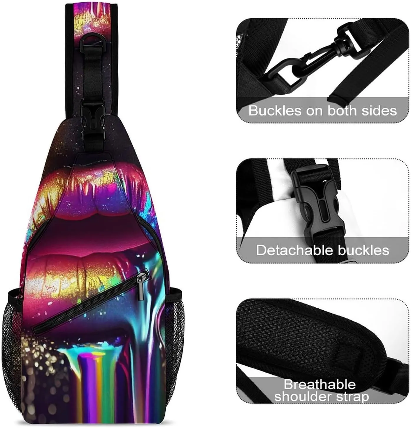 Sling Bag Chest Crossbody Backpack Sexy Juicy Lips Travel Hiking Daypack for Women Men with Strap Purse Lightweight Chest Bags