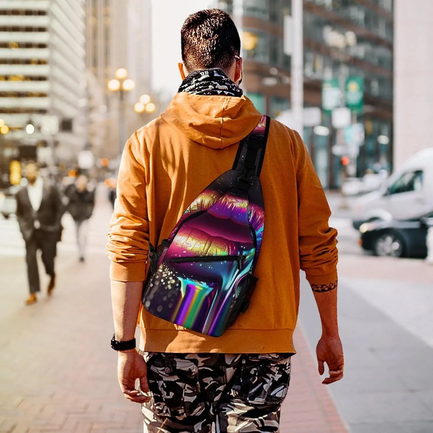 Sling Bag Chest Crossbody Backpack Sexy Juicy Lips Travel Hiking Daypack for Women Men with Strap Purse Lightweight Chest Bags