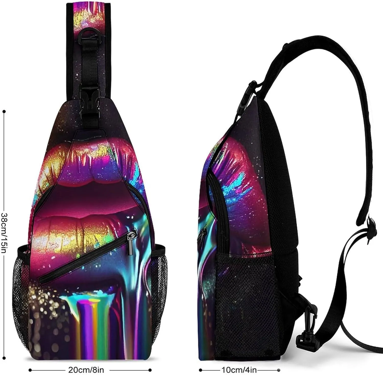 Sling Bag Chest Crossbody Backpack Sexy Juicy Lips Travel Hiking Daypack for Women Men with Strap Purse Lightweight Chest Bags