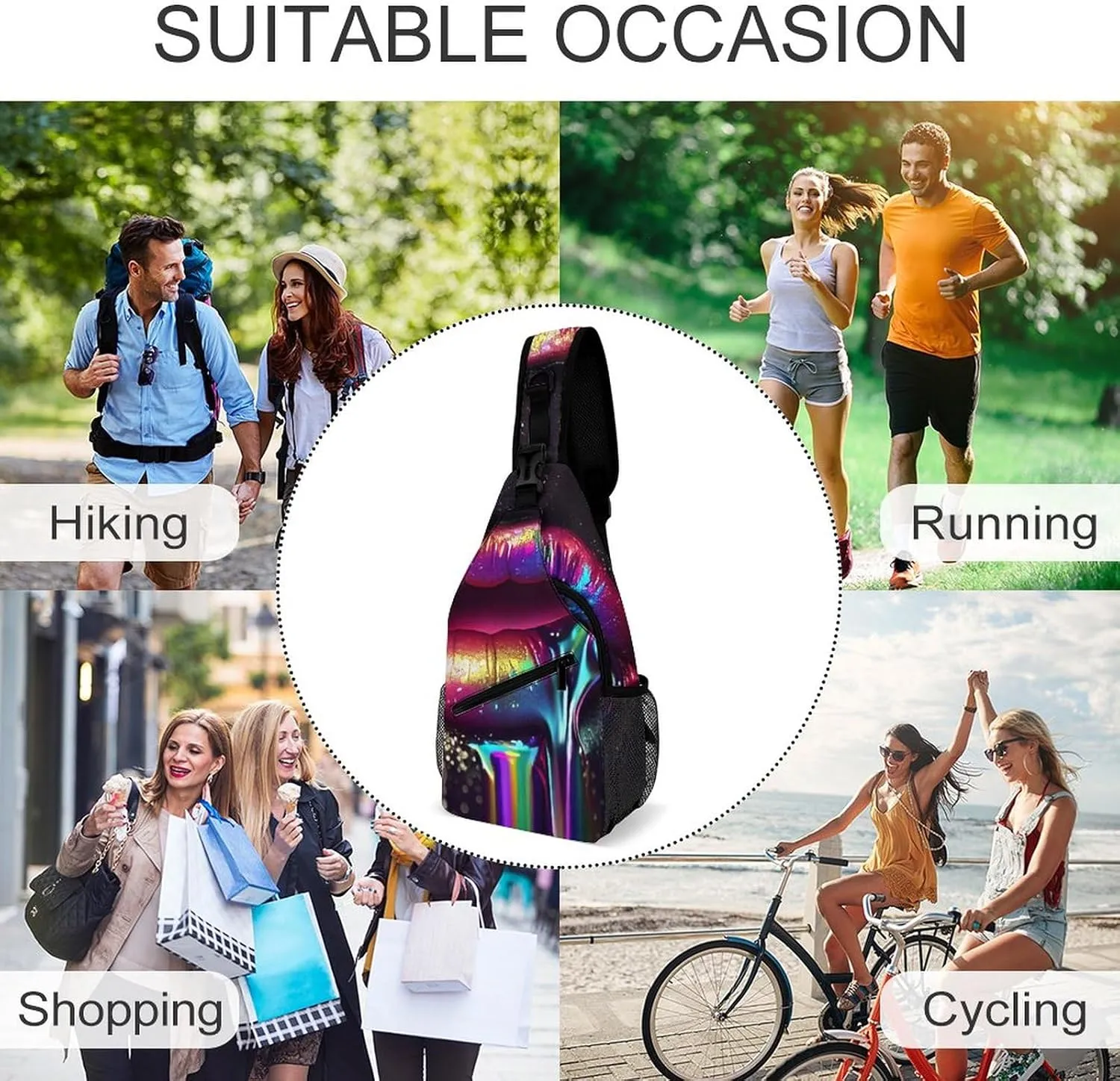 Sling Bag Chest Crossbody Backpack Sexy Juicy Lips Travel Hiking Daypack for Women Men with Strap Purse Lightweight Chest Bags